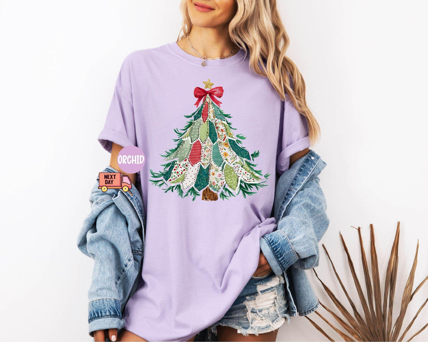 Faux Patchwork Christmas Shirt, Vintage Holiday Shirt, Christmas Tree Shirt, Crewneck Coquette Bow Shirt, Christmas Gift