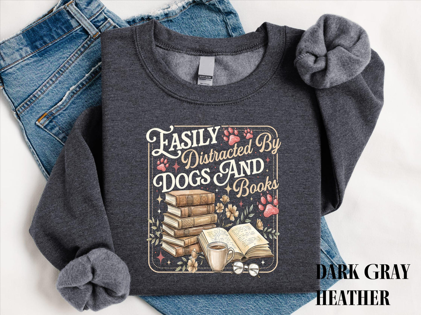 Easily Distracted By Dogs Coffee And Books Shirt, Book Lover Dog Mom Graphic Tee, Comfort Colors T-Shirt Gift for Readers