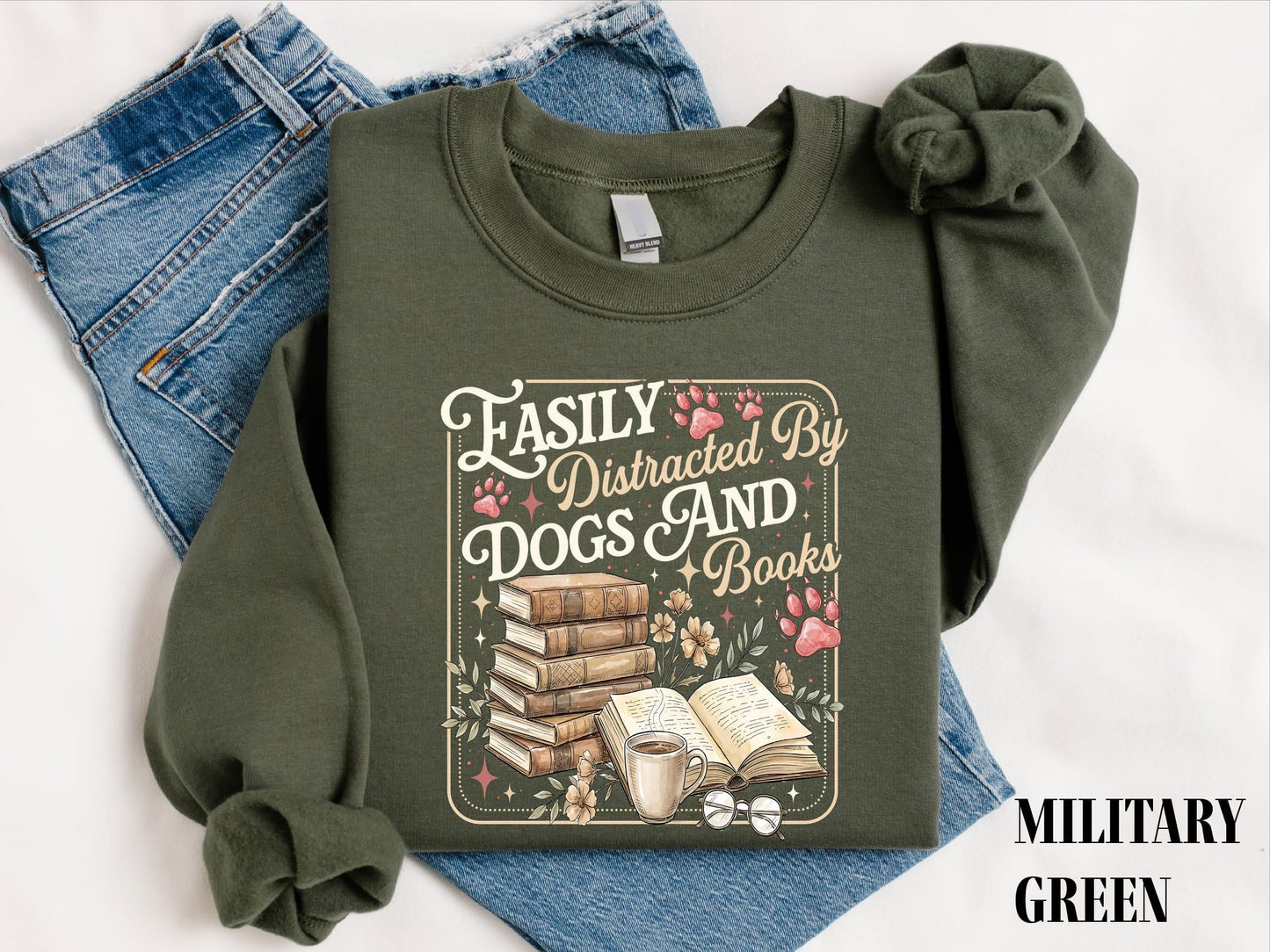 Easily Distracted By Dogs Coffee And Books Shirt, Book Lover Dog Mom Graphic Tee, Comfort Colors T-Shirt Gift for Readers