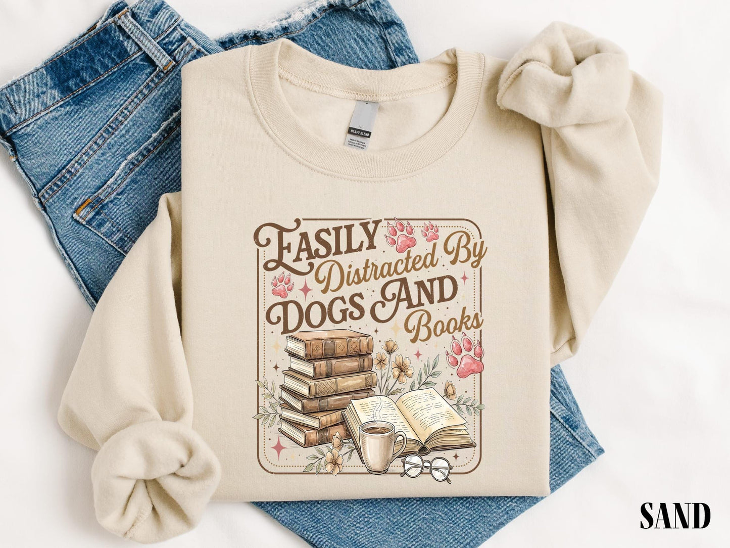 Easily Distracted By Dogs Coffee And Books Shirt, Book Lover Dog Mom Graphic Tee, Comfort Colors T-Shirt Gift for Readers